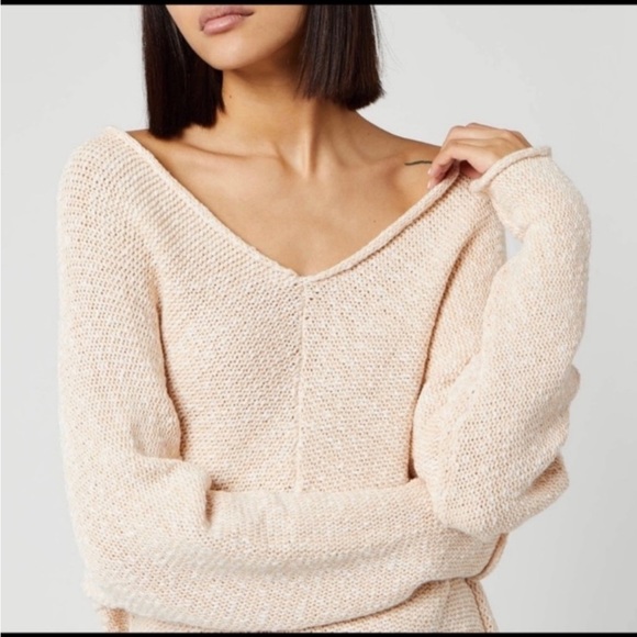Free People Chamoix Bright Lights Peach Long Sleeve Knit Oversized Sweater, S - Picture 2 of 8